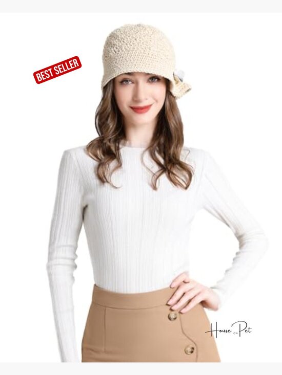 Hand Knitted Cotton Bucket Hat with Leather Bow main image 6